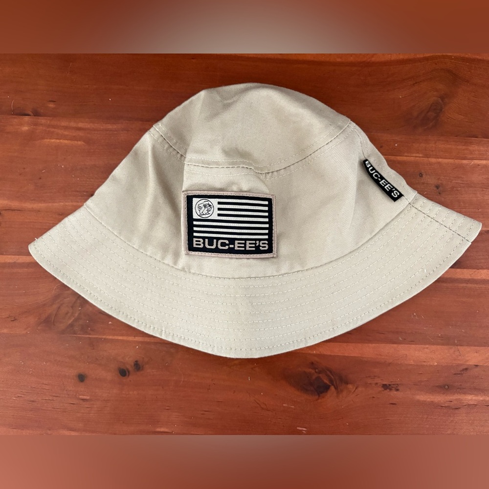 Buc-EE's khaki bucket hat with flag patch Adult size